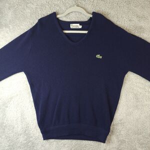 Vintage Izod Lacoste V Neck Sweater Long Sleeve Navy Mens Medium Preppy Acrylic
